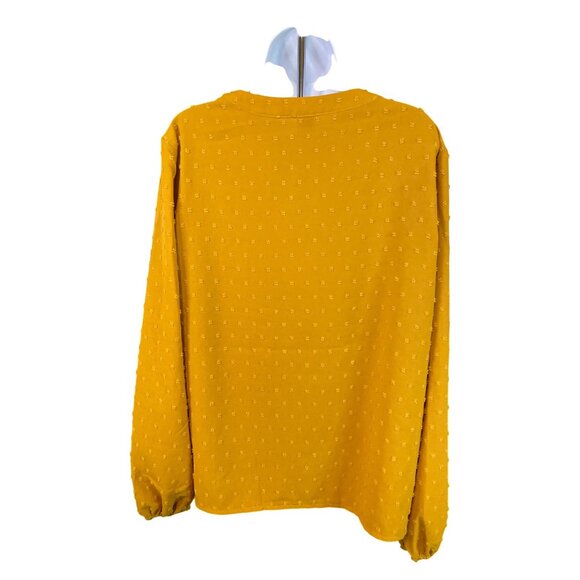 Shein Textured Blouse XL Mustard Yellow Long Sleeve Button Front Boho Fall Style - Picture 3 of 9